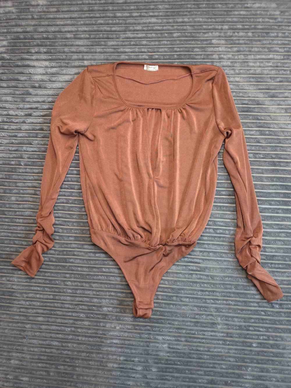 Free People Rust-Terracotta Scoop Neck Long Sleeve Bodysuit